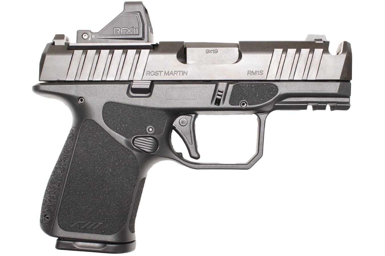 ROST MARTIN RM1S Comp 9mm Optic Ready Package with Viridian RFX-11 Green Dot, Four Mags and Savior Bag